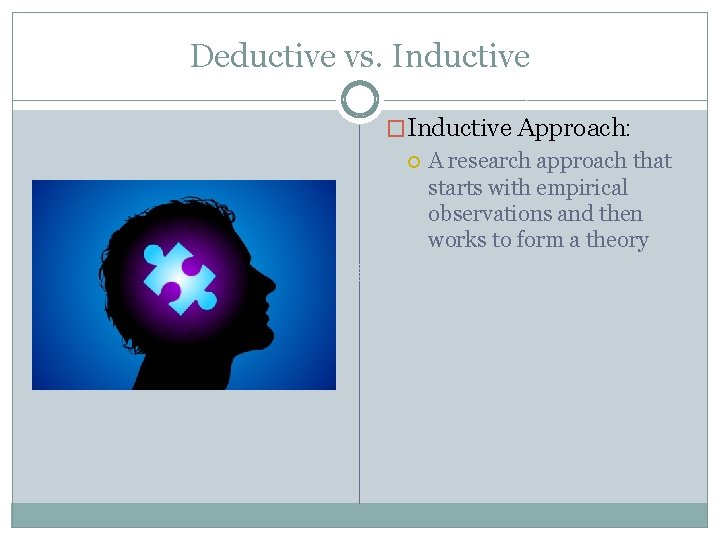 Deductive vs. Inductive �Inductive Approach: A research approach that starts with empirical observations and Deductive vs. Inductive �Inductive Approach: A research approach that starts with empirical observations and