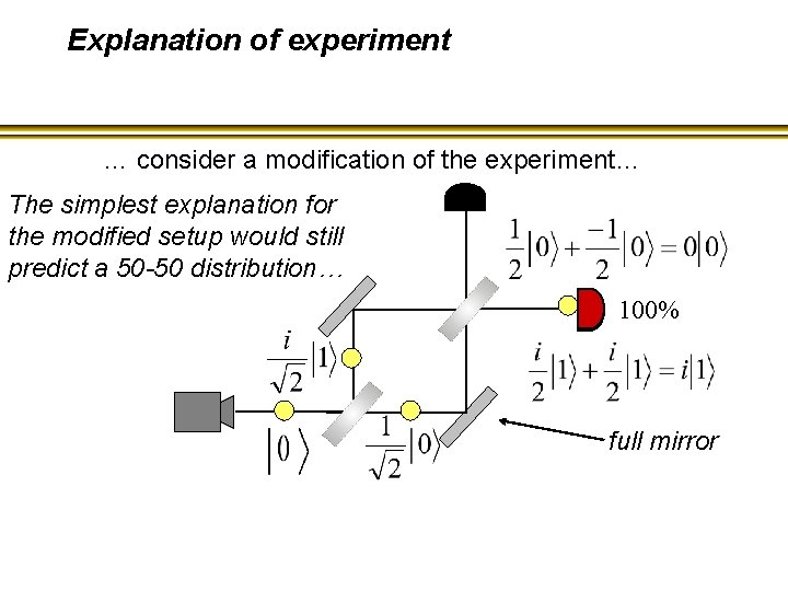 Explanation of experiment … consider a modification of the experiment… The simplest explanation for