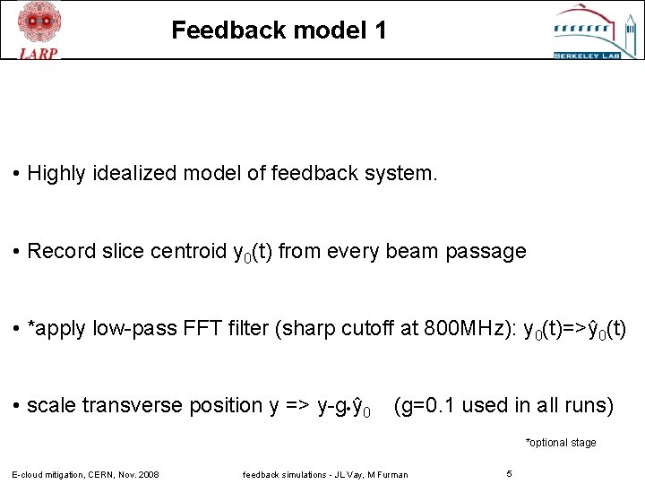 Feedback model 1 • Highly idealized model of feedback system. • Record slice centroid