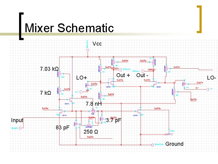 Mixer Schematic Vcc 7. 03 kΩ LO+ Out - LO- 7 kΩ 7. 8 Mixer Schematic Vcc 7. 03 kΩ LO+ Out - LO- 7 kΩ 7. 8