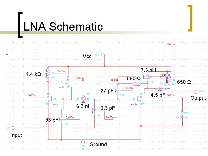 LNA Schematic Vcc 7. 3 n. H 1. 4 kΩ 560 Ω 27 p. LNA Schematic Vcc 7. 3 n. H 1. 4 kΩ 560 Ω 27 p.