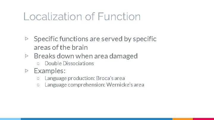 Localization of Function ▷ Specific functions are served by specific areas of the brain