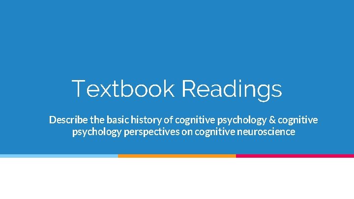 Textbook Readings Describe the basic history of cognitive psychology & cognitive psychology perspectives on