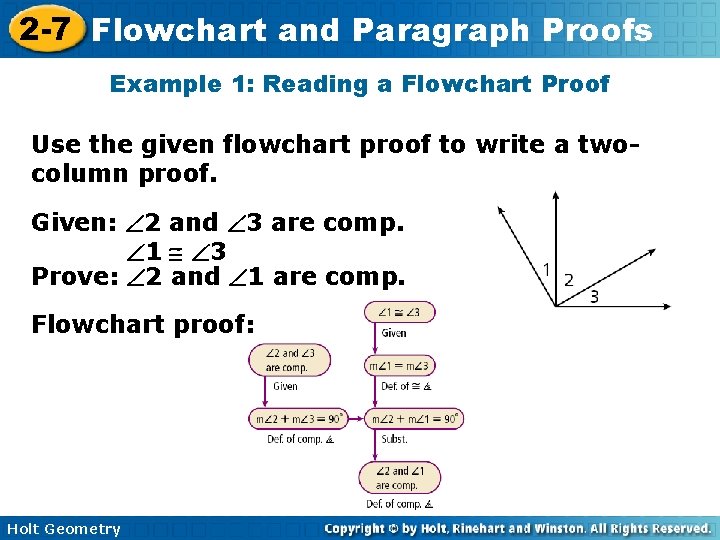 2 -7 Flowchart and Paragraph Proofs Example 1: Reading a Flowchart Proof Use the