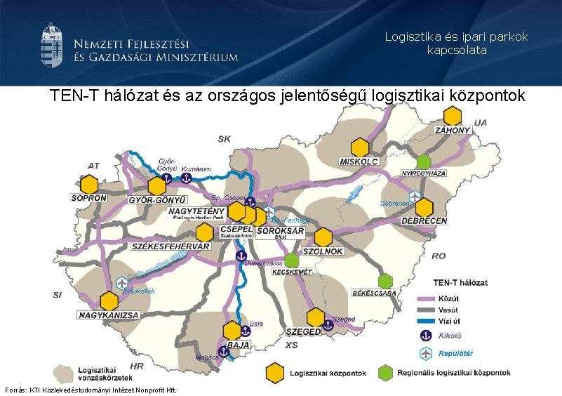 Logisztika és ipari parkok kapcsolata TEN-T hálózat és az országos jelentőségű logisztikai központok Forrás: Logisztika és ipari parkok kapcsolata TEN-T hálózat és az országos jelentőségű logisztikai központok Forrás: