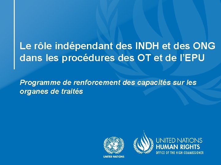 Le rôle indépendant des INDH et des ONG dans les procédures des OT et