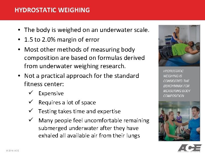 HYDROSTATIC WEIGHING • The body is weighed on an underwater scale. • 1. 5