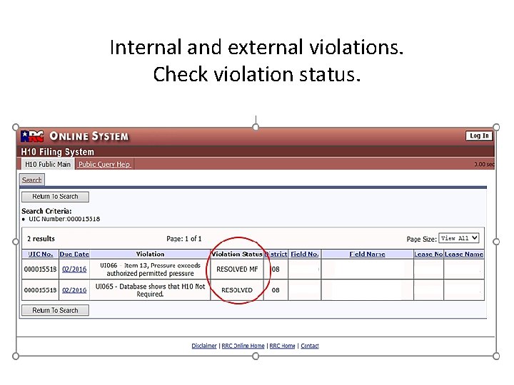 Internal and external violations. Check violation status. 