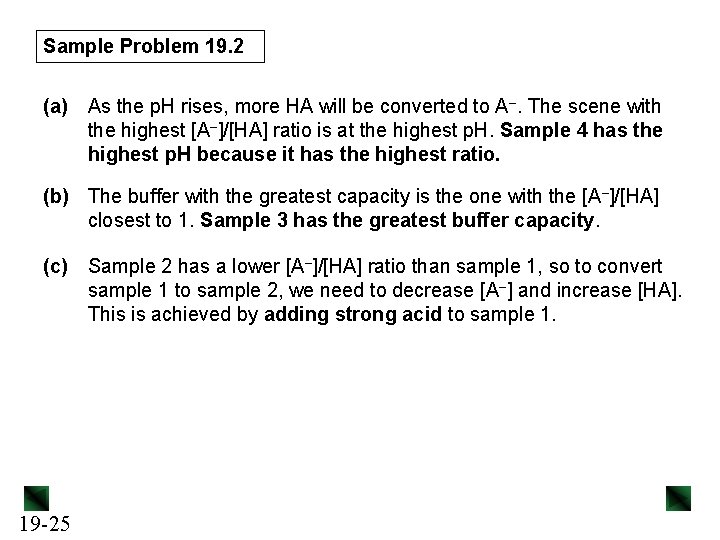 Sample Problem 19. 2 (a) As the p. H rises, more HA will be