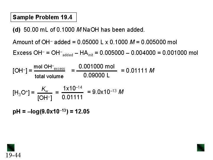 Sample Problem 19. 4 (d) 50. 00 m. L of 0. 1000 M Na.