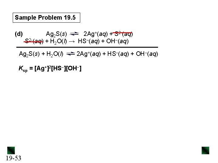 Sample Problem 19. 5 (d) Ag 2 S(s) 2 Ag+(aq) + S 2 -(aq)