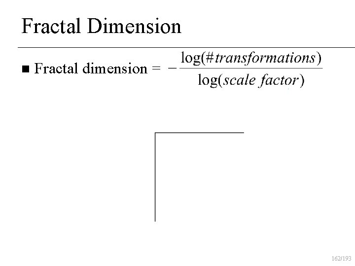 Fractal Dimension n Fractal dimension = 162/193 