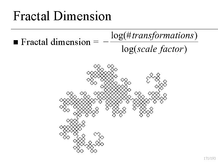 Fractal Dimension n Fractal dimension = 171/193 