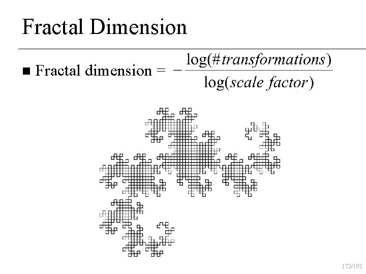 Fractal Dimension n Fractal dimension = 172/193 