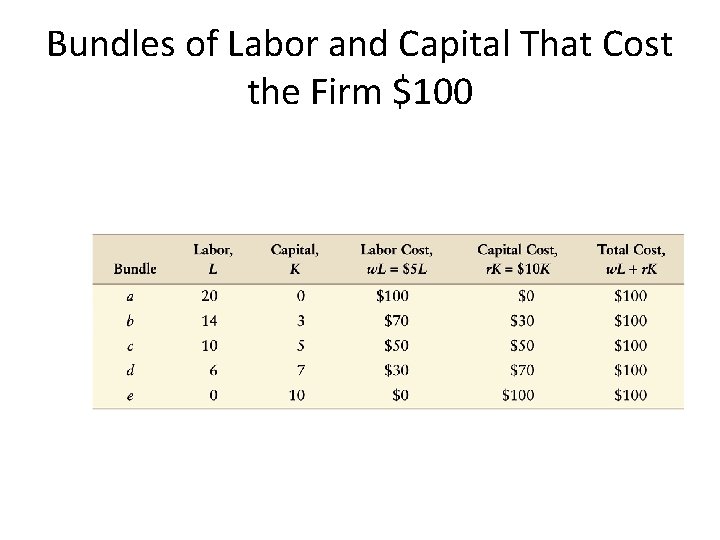 Bundles of Labor and Capital That Cost the Firm $100 