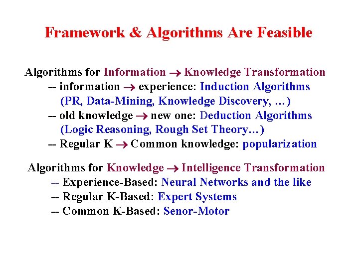 Framework & Algorithms Are Feasible Algorithms for Information Knowledge Transformation -- information experience: Induction