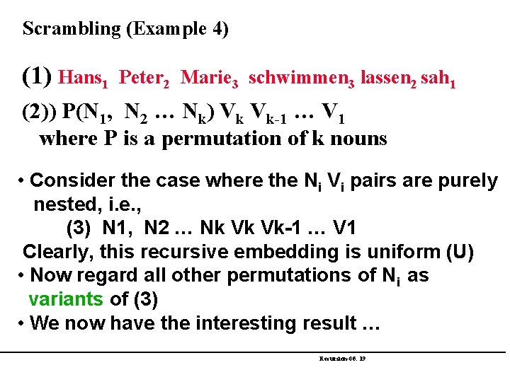 Scrambling (Example 4) (1) Hans 1 Peter 2 Marie 3 schwimmen 3 lassen 2