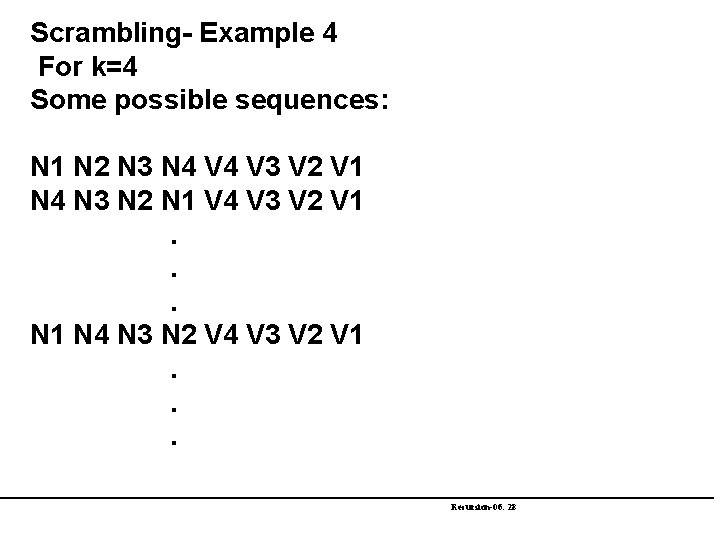 Scrambling- Example 4 For k=4 Some possible sequences: N 1 N 2 N 3