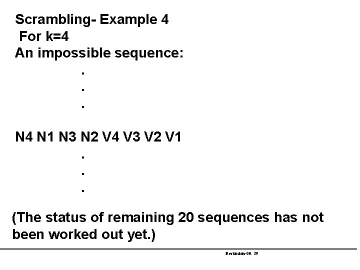Scrambling- Example 4 For k=4 An impossible sequence: . . . N 4 N