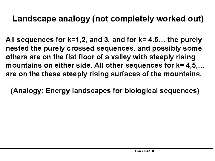 Landscape analogy (not completely worked out) All sequences for k=1, 2, and 3, and