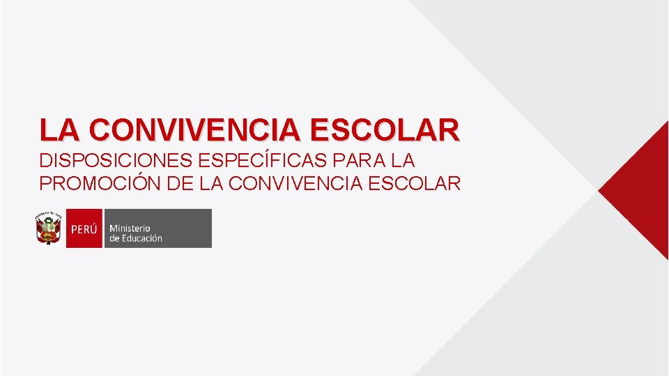 LA CONVIVENCIA ESCOLAR DISPOSICIONES ESPECÍFICAS PARA LA PROMOCIÓN DE LA CONVIVENCIA ESCOLAR 