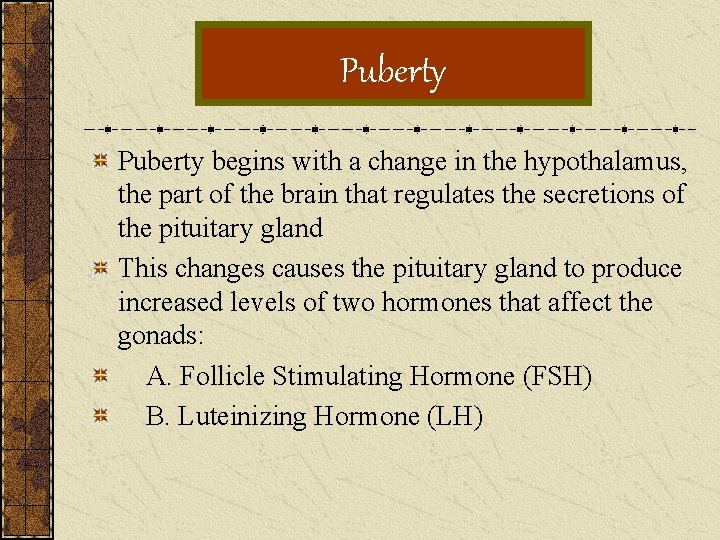 Puberty begins with a change in the hypothalamus, the part of the brain that