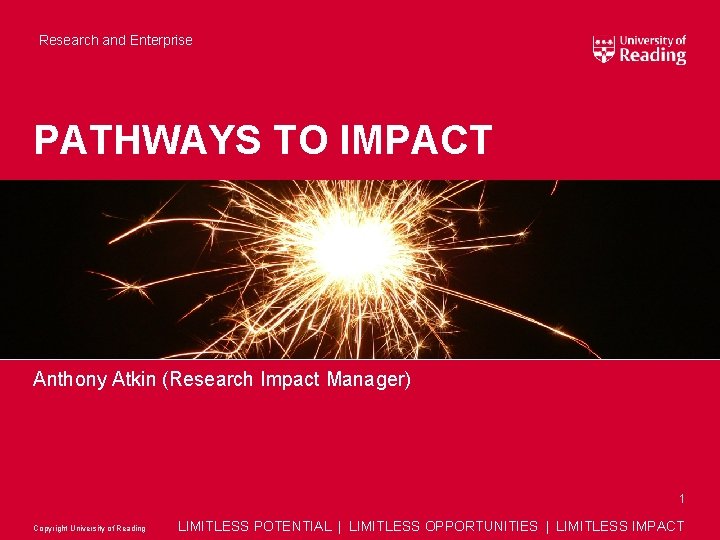 Research and Enterprise PATHWAYS TO IMPACT Anthony Atkin (Research Impact Manager) 1 Copyright University