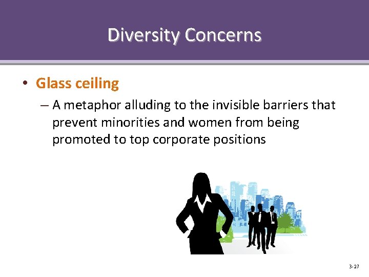 Diversity Concerns • Glass ceiling – A metaphor alluding to the invisible barriers that
