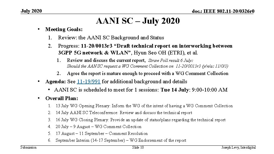 July 2020 doc. : IEEE 802. 11 -20/0326 r 0 AANI SC – July