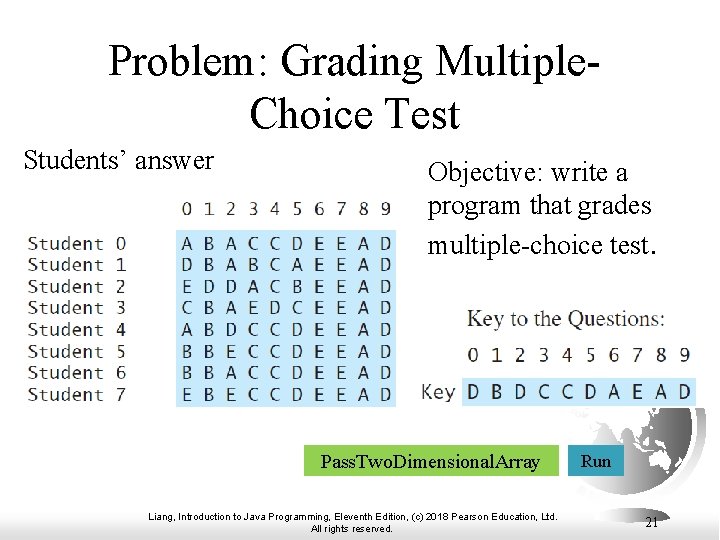 Problem: Grading Multiple. Choice Test Students’ answer Objective: write a program that grades multiple-choice