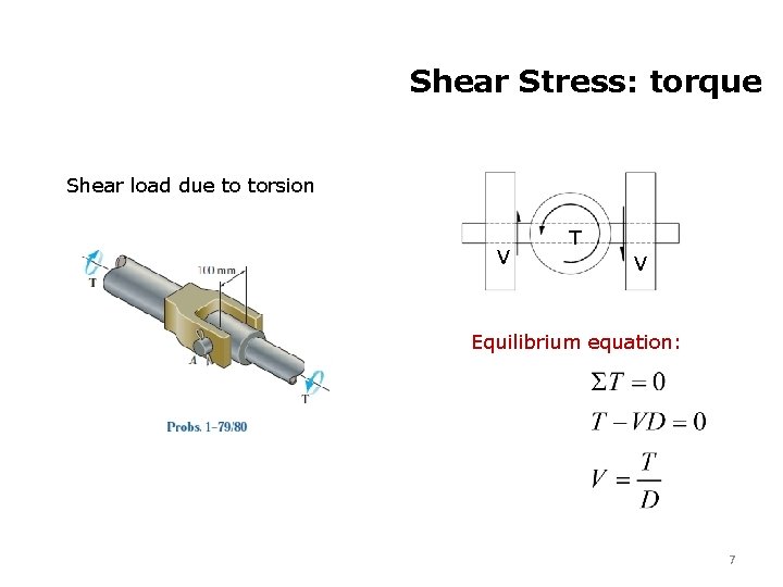 Shear Stress: torque Shear load due to torsion V T V Equilibrium equation: 7