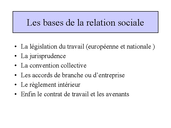 Les bases de la relation sociale • • • La législation du travail (européenne