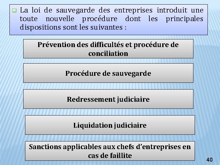 q La loi de sauvegarde des entreprises introduit une toute nouvelle procédure dont les q La loi de sauvegarde des entreprises introduit une toute nouvelle procédure dont les