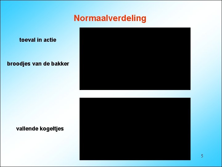 Normaalverdeling toeval in actie broodjes van de bakker vallende kogeltjes 5 