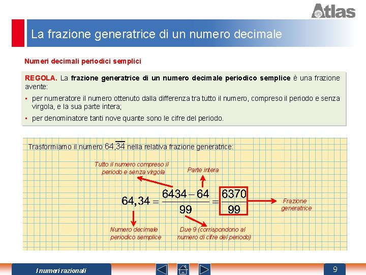 La frazione generatrice di un numero decimale Numeri decimali periodici semplici REGOLA. La frazione