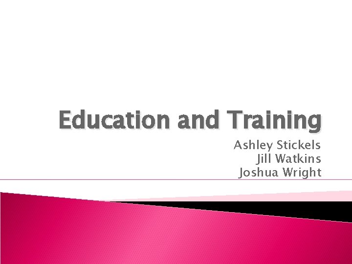 Education and Training Ashley Stickels Jill Watkins Joshua Wright 
