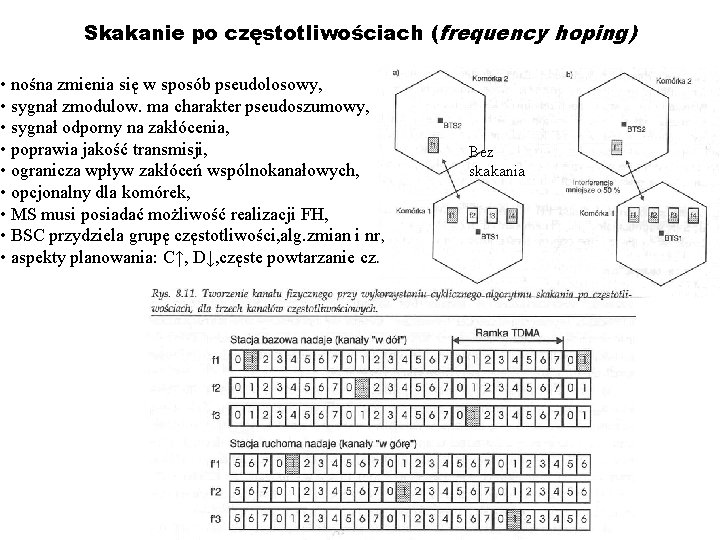 Skakanie po częstotliwościach (frequency hoping) • nośna zmienia się w sposób pseudolosowy, • sygnał