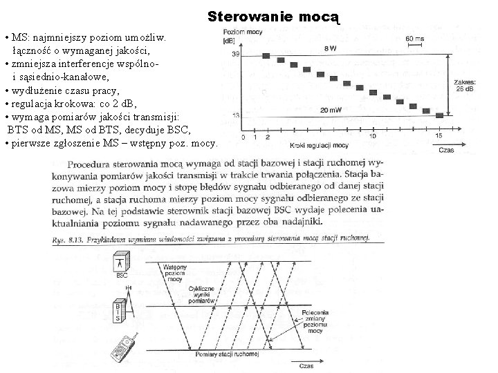 Sterowanie mocą • MS: najmniejszy poziom umożliw. łączność o wymaganej jakości, • zmniejsza interferencje