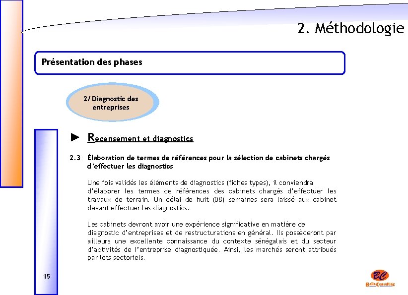 2. Méthodologie Présentation des phases 2/ Diagnostic des entreprises ► Recensement et diagnostics 2.