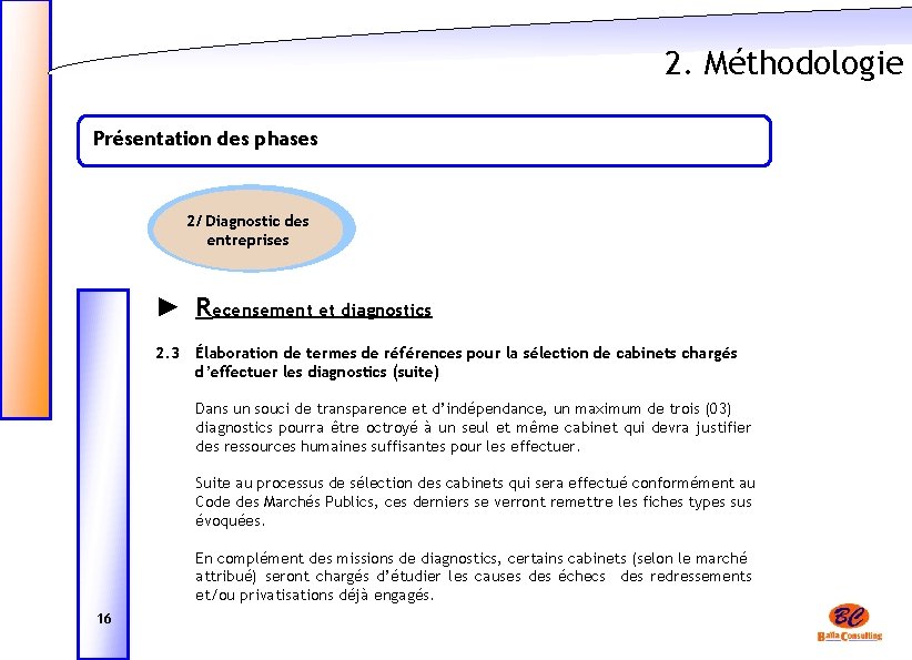 2. Méthodologie Présentation des phases 2/ Diagnostic des entreprises ► Recensement et diagnostics 2.