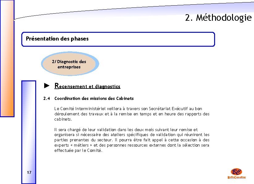 2. Méthodologie Présentation des phases 2/ Diagnostic des entreprises ► Recensement et diagnostics 2.