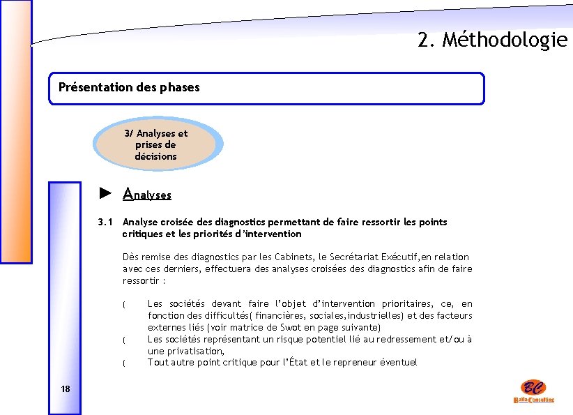 2. Méthodologie Présentation des phases 3/ Analyses et prises de décisions ► Analyses 3.