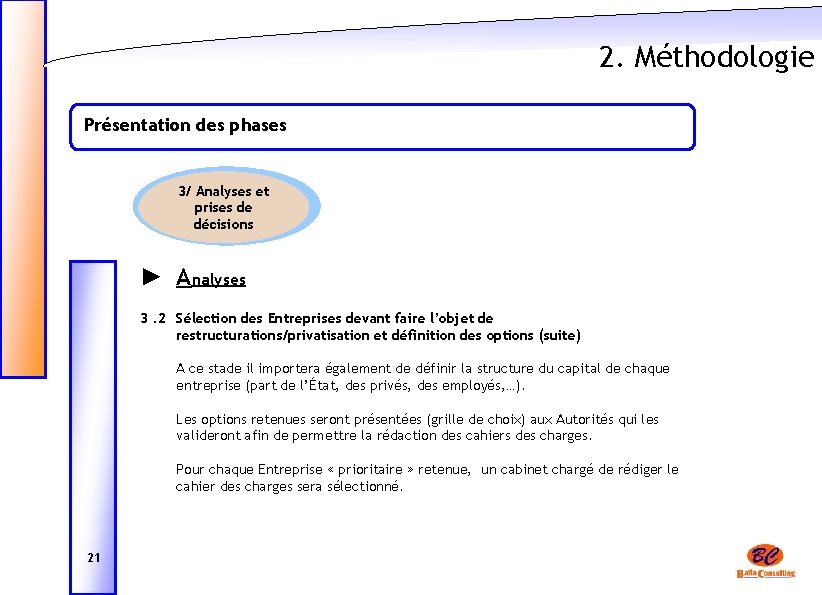 2. Méthodologie Présentation des phases 3/ Analyses et prises de décisions ► Analyses 3.