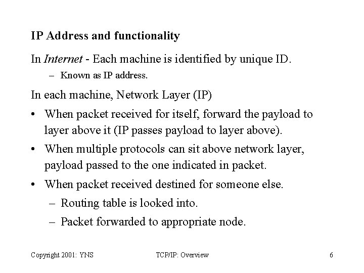 IP Address and functionality In Internet - Each machine is identified by unique ID.