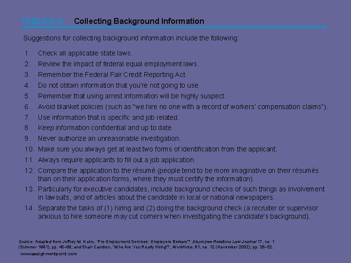 TABLE 6– 3 Collecting Background Information Suggestions for collecting background information include the following: