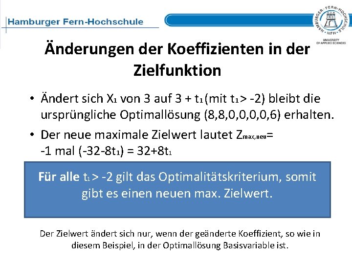 Änderungen der Koeffizienten in der Zielfunktion • Ändert sich X 1 von 3 auf