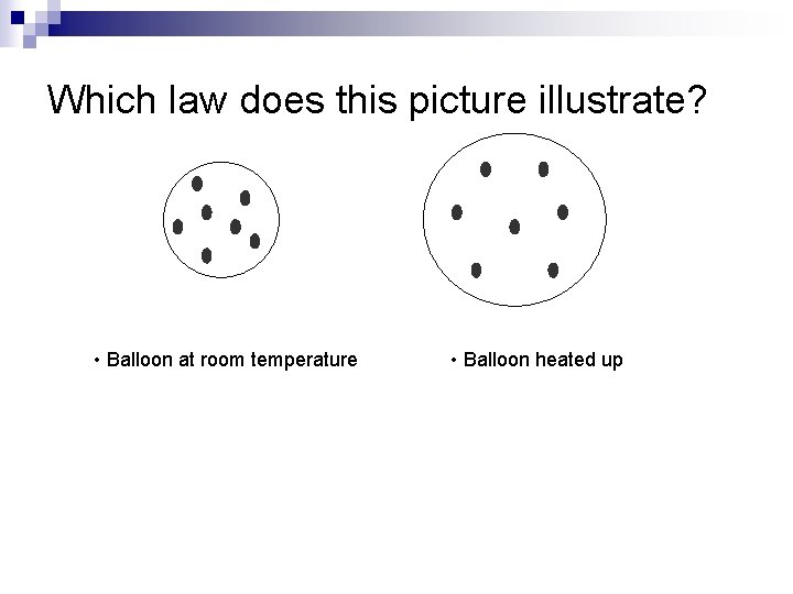 Which law does this picture illustrate? • Balloon at room temperature • Balloon heated