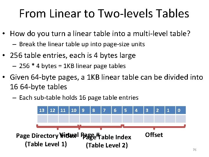 From Linear to Two-levels Tables • How do you turn a linear table into