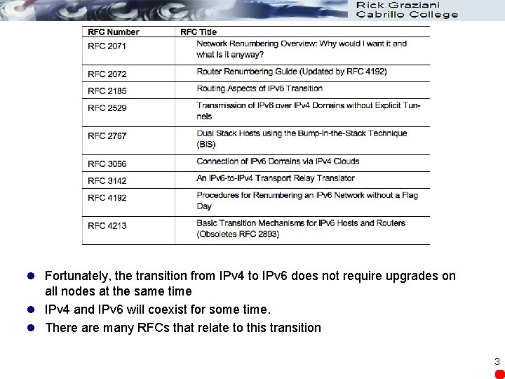 l Fortunately, the transition from IPv 4 to IPv 6 does not require upgrades