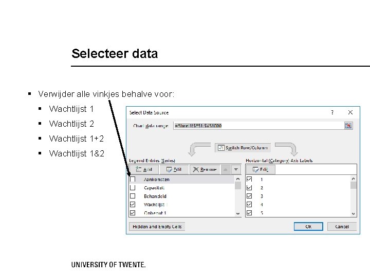 Selecteer data § Verwijder alle vinkjes behalve voor: § Wachtlijst 1 § Wachtlijst 2